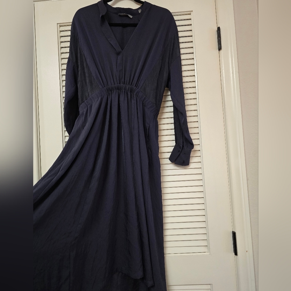 Vince - Dark Blue Classic 100% Silk Business Casual Evening Long-Sleeve D… - Picture 2 of 9